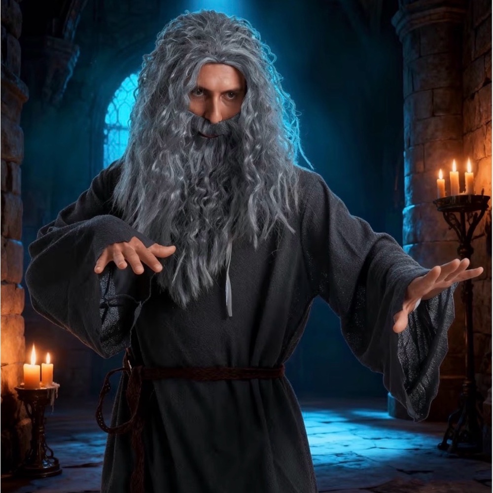 Spooktacular Creations Halloween Grey Wizard Wig & Beard for Men Adults Cosplay
